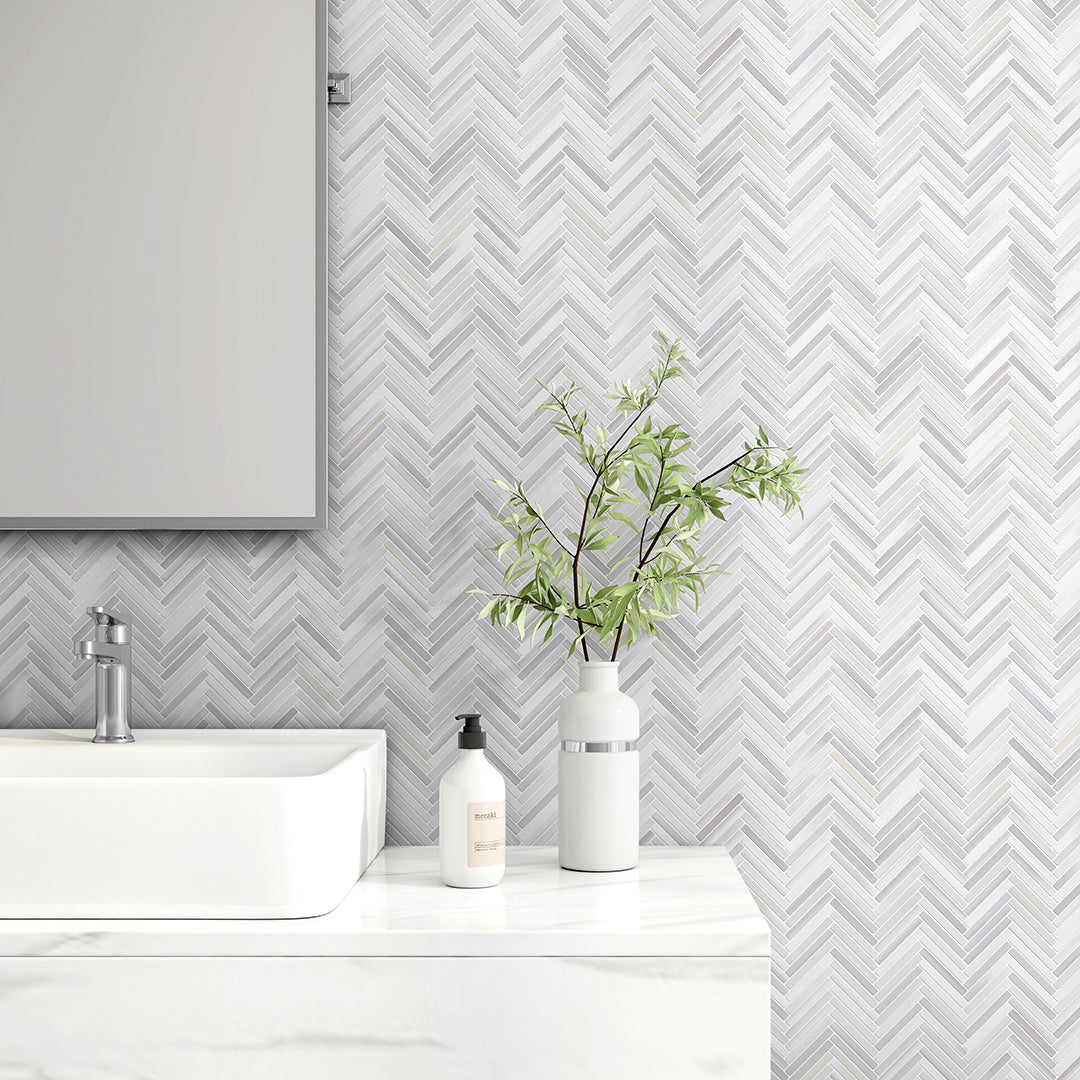 MINI HERRINGBONE VENUS WHITE HONED